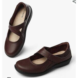 Oviaric Womens Brown Leather Mary Jane Shoes US 8.5 Comfort Sole Adj Strap
